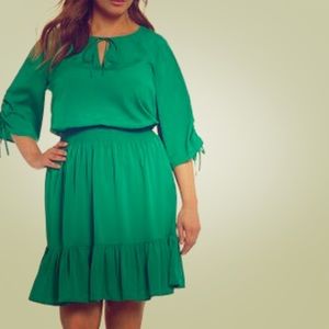 Eliza J Green Plus Smocked Waist Ruffle Dress 22W